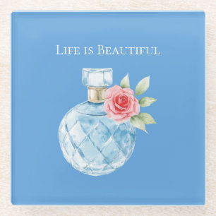 Posavasos De Vidrio Botella de perfume rosa azul aqua blanco