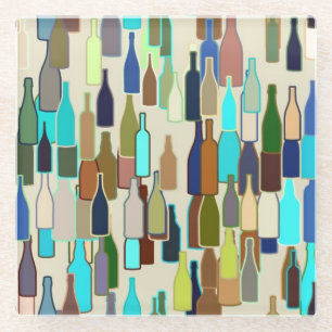 Posavasos De Vidrio Botellas de vino, multicolor, fondo beige