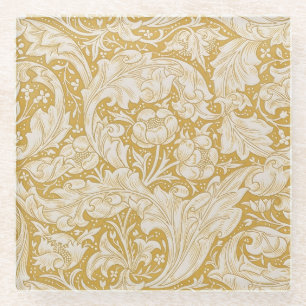 Posavasos De Vidrio Botón de soltero floral de oro de William Morris