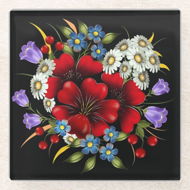 Posavasos De Vidrio Bouquet de flores (Anverso)