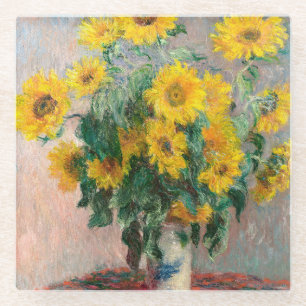 Posavasos De Vidrio Bouquet de girasoles por Monet Impresionist