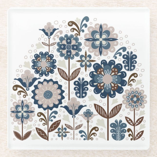 Posavasos De Vidrio Bouquets multicolores: mano dibujada (Anverso)