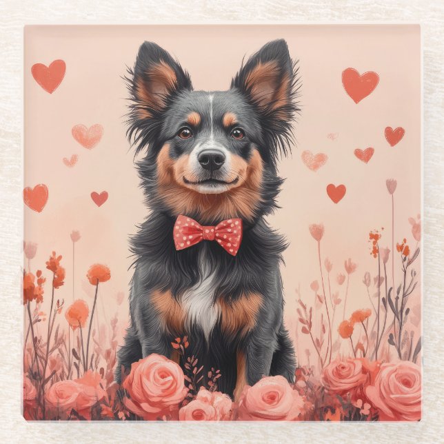 Posavasos De Vidrio Bovino australiano con Rosas - El día de San Valen (Anverso)
