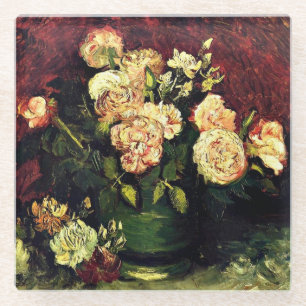 Posavasos De Vidrio Bowl con peonías y Rosas