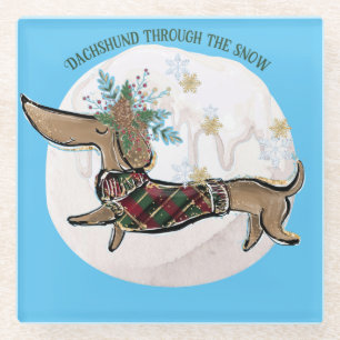 Posavasos De Vidrio Boy Dachshund A Través De La Nieve