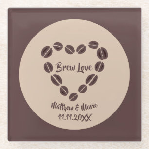 Posavasos De Vidrio Brew Love Coffee Bean Heart