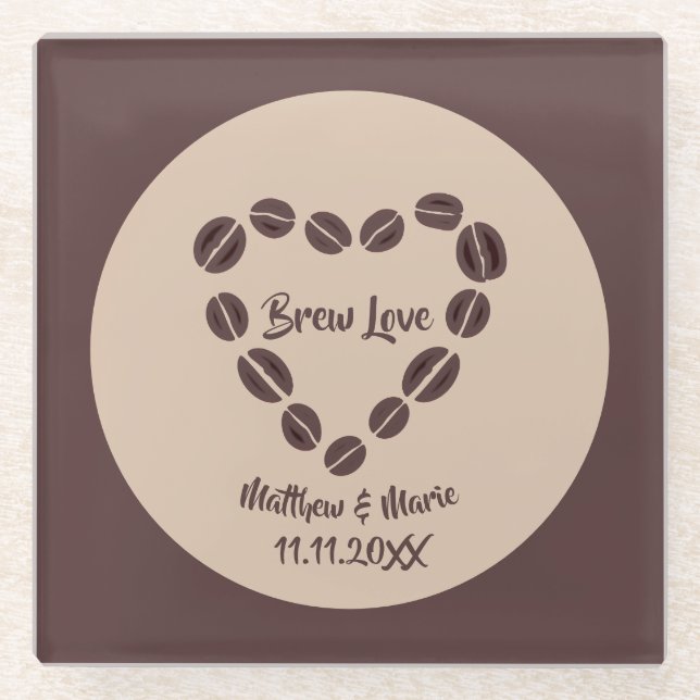 Posavasos De Vidrio Brew Love Coffee Bean Heart (Anverso)