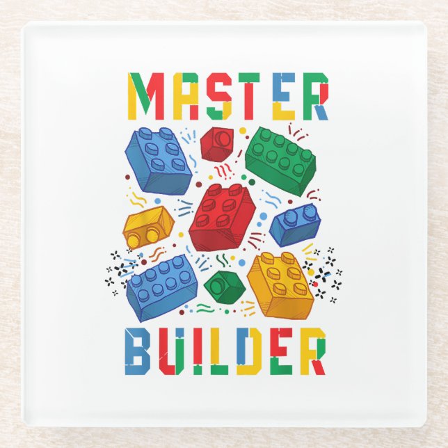 Posavasos De Vidrio Brick Builder Funny Blocks Building Master Builder (Anverso)