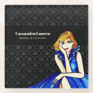Posavasos De Vidrio Bridal Dark Royal Cocktail Blue Gown Black Damask