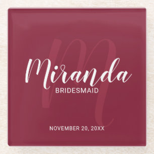 Posavasos De Vidrio Bridesmaids personalizadas de escritura roja de Bo