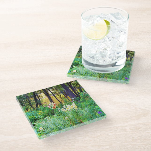 Posavasos De Vidrio Brillante amanecer con lirios de árbol en My Rubio (Angular)