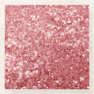 Posavasos De Vidrio Brillante Rosa Glitter Glamuroso