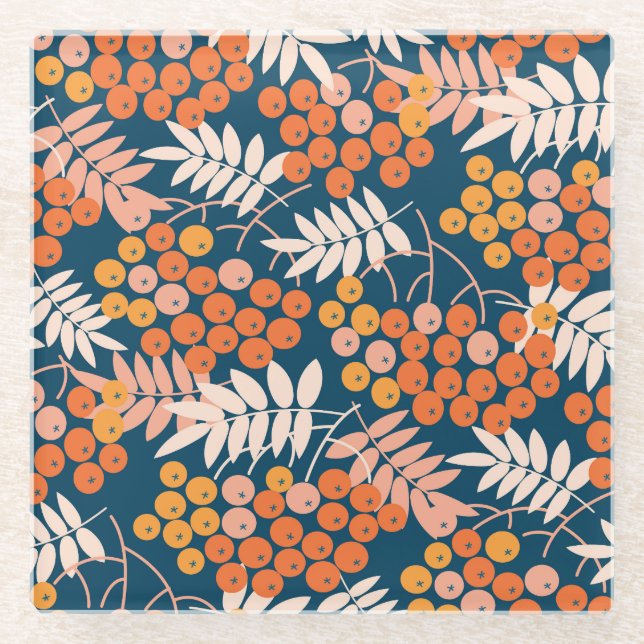 Posavasos De Vidrio Brillante Rowanberry Otoño Diseño Seamless (Anverso)
