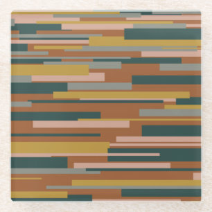 Posavasos De Vidrio Brillante Rust de patrón geométrico moderno de med