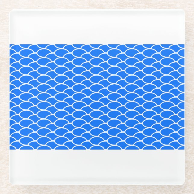 Posavasos De Vidrio Brillantes Olas Geométricas De Baldosas Azules Bri (Anverso)