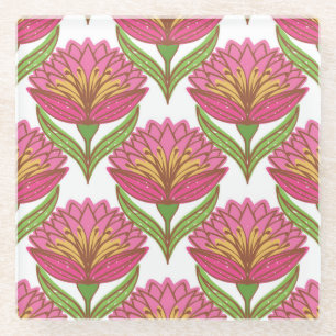 Posavasos De Vidrio Brillo floral: Vintage blanco rojo.