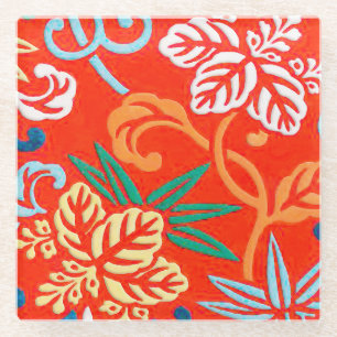 Posavasos De Vidrio Brocade japonés - rojo y blanco