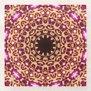 Posavasos De Vidrio Broche Mandala, fondo geométrico vintage.
