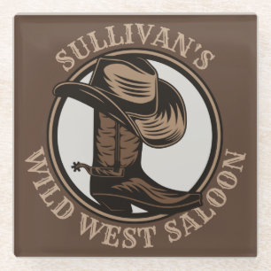 Posavasos De Vidrio Brotes de Cowboy West Saloon personalizados