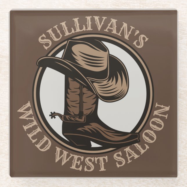 Posavasos De Vidrio Brotes de Cowboy West Saloon personalizados (Anverso)