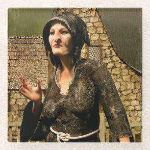 Posavasos De Vidrio Bruja de fantasía pueblo medieval Halloween