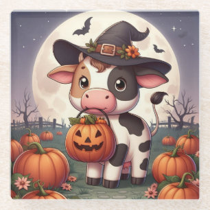 Posavasos De Vidrio Bruja de vaca linda de Halloween