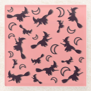 Posavasos De Vidrio Bruja volando entre media luna en la noche de Hall