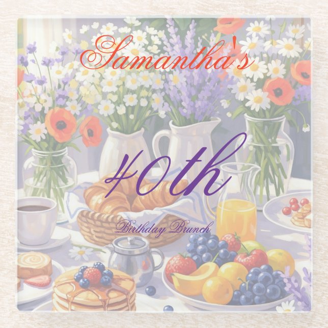 Posavasos De Vidrio Brunch de cumpleaños floral (Anverso)