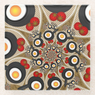 Posavasos De Vidrio Brunch Fractal Art Comida divertida, Tomates, Huev