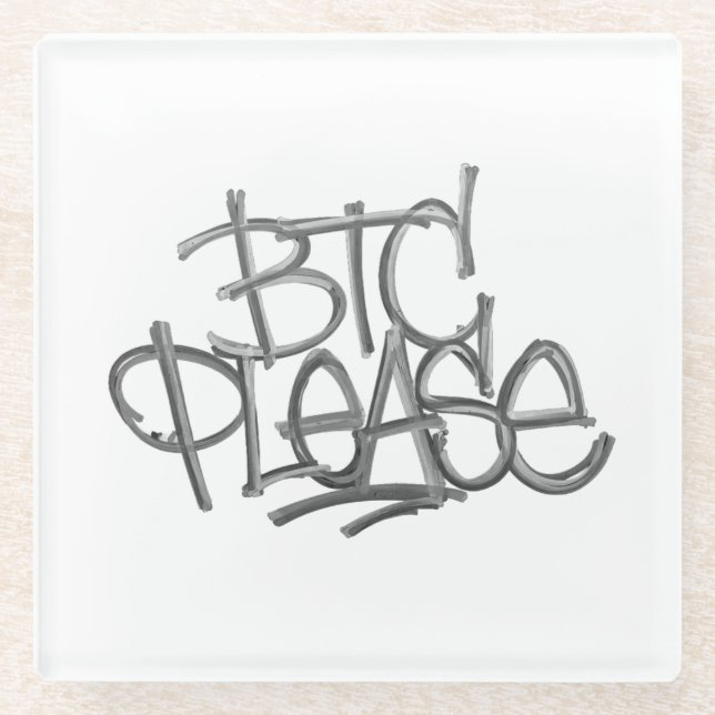 Posavasos De Vidrio "BTC Please" (Blanco) (Anverso)