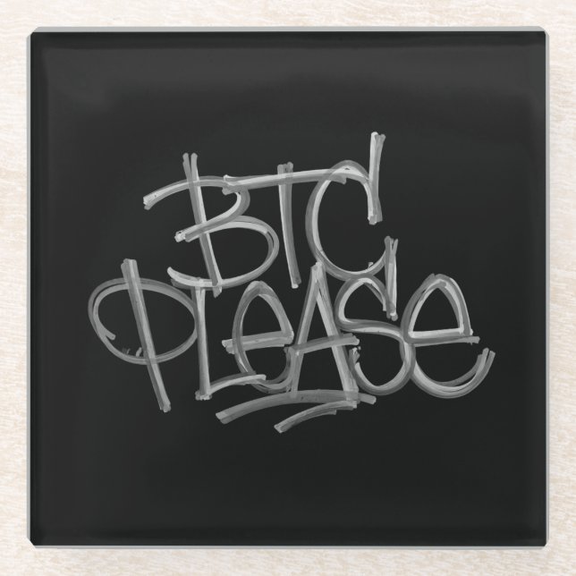 Posavasos De Vidrio "BTC Please" (Negro) (Anverso)