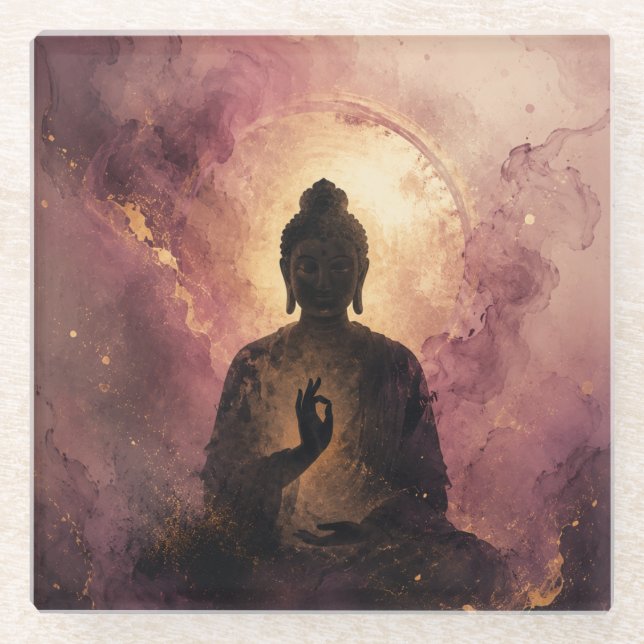 Posavasos De Vidrio Buda Místico | Meditación Zen (Anverso)