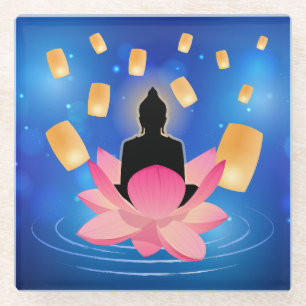 Posavasos De Vidrio Buda Vesak Day en Lotus Lantern Vaisakha