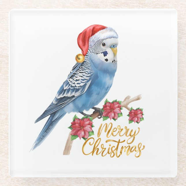 Posavasos De Vidrio Budgie Christmas (Anverso)