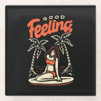Posavasos De Vidrio Buen sentimiento Chica surfista