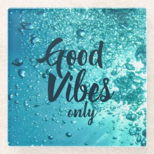 Posavasos De Vidrio Buenas vibraciones y agua azul Guay
