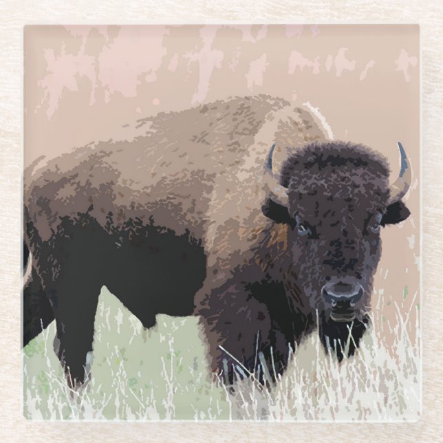 Posavasos De Vidrio Búfalo / Bison (Anverso)