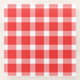 Posavasos De Vidrio Búfalo Rojo Blanco Cuadros Fiesta Pícnic Clásico