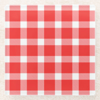 Posavasos De Vidrio Búfalo Rojo Blanco Cuadros Fiesta Pícnic Clásico