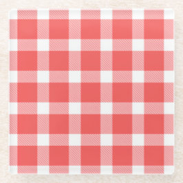 Posavasos De Vidrio Búfalo Rojo Blanco Cuadros Fiesta Pícnic Clásico