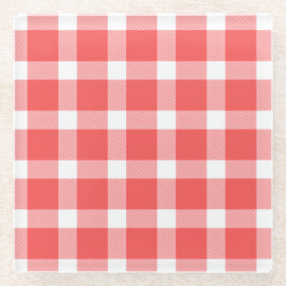Posavasos De Vidrio Búfalo Rojo Blanco Cuadros Fiesta Pícnic Clásico