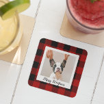 Posavasos De Vidrio Búfalo Rojo Tapado Y Woofmas De Cerezo Con Foto De<br><div class="desc">Búfalo Rojo Tapado Y Woofmas De Cerezo Con Foto De Perro</div>