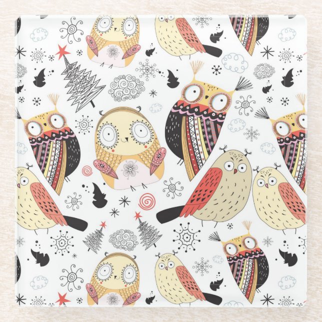 Posavasos De Vidrio Búho divertido de la textura (Anverso)