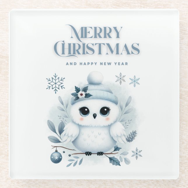 Posavasos De Vidrio Búho navideño (Anverso)