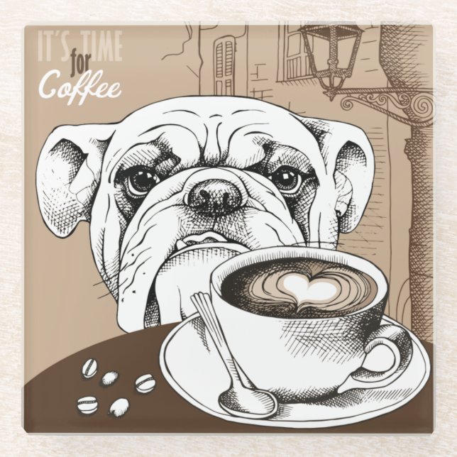 Posavasos De Vidrio Bulldog de café (Anverso)