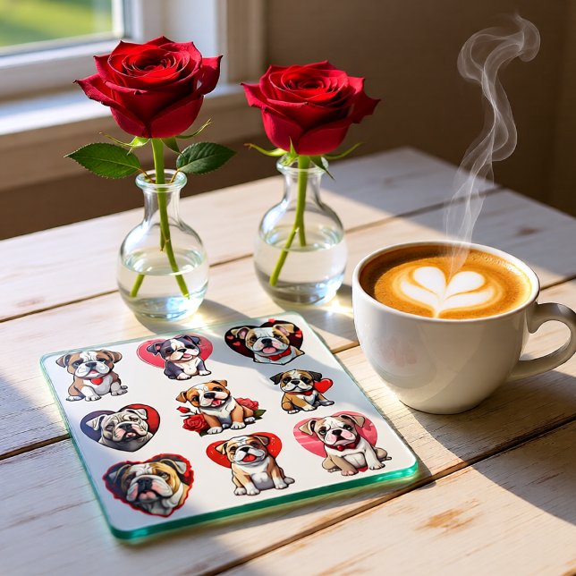 Posavasos De Vidrio Bulldog de San Valentín (Cute Bulldog Love Glass Coaster)