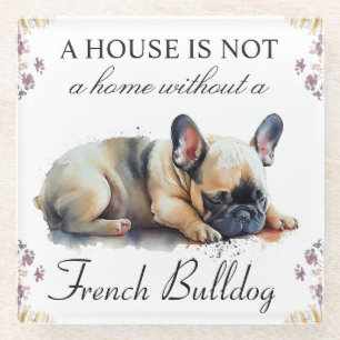 Posavasos De Vidrio Bulldog Francés Acuarela y Flores de Verano