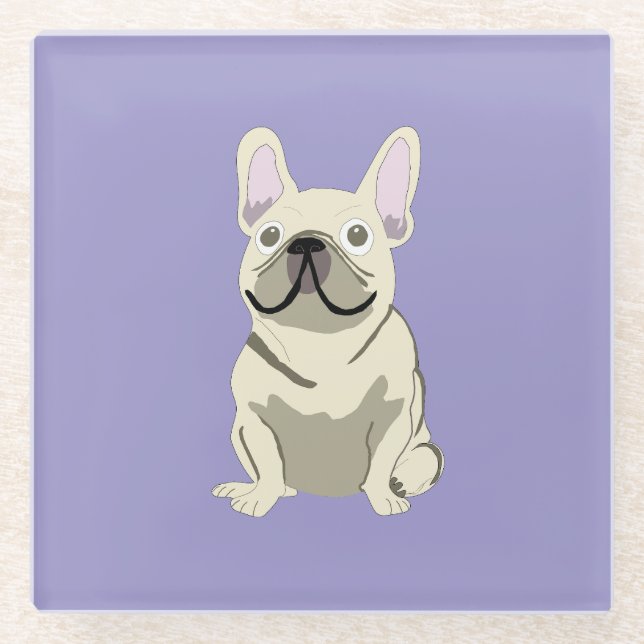 Posavasos De Vidrio Bulldog Francés Crema (Anverso)