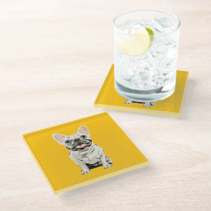 Posavasos De Vidrio Bulldog Francés Crema, Amo a mi Perro