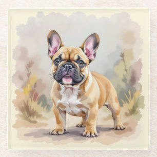 Posavasos De Vidrio Bulldog Francés Perro Frenchie Lindo Color Canela 